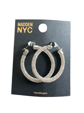Madden NYC Silver Crystal Hoop Earrings